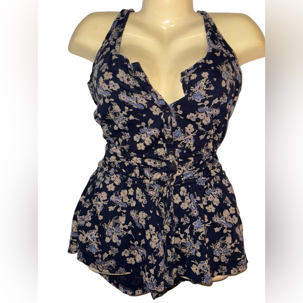 Express Navy Floral Romper with Cream & Light Blue Flowers